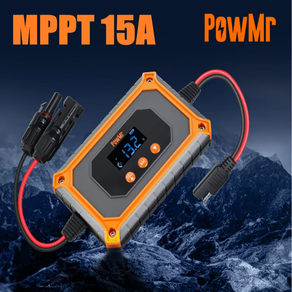 

PowMr MPPT 15A Solar Charge Controller 12V/24V AGM Gel Floodied Lithium Batteries 50V Power Bank 180W-360W PV Charge LED Display