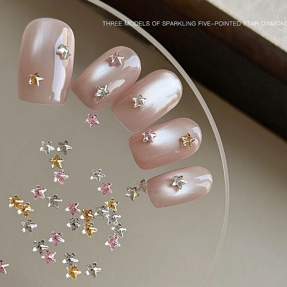 30 Stück 3 mm Mini fünfzackiger Stern Zirkon Nail Art Charms 3D funkelnde gemischte flache Rückseite Pentagramm Nagel Strass DIY Winter Dekor – Detail 2