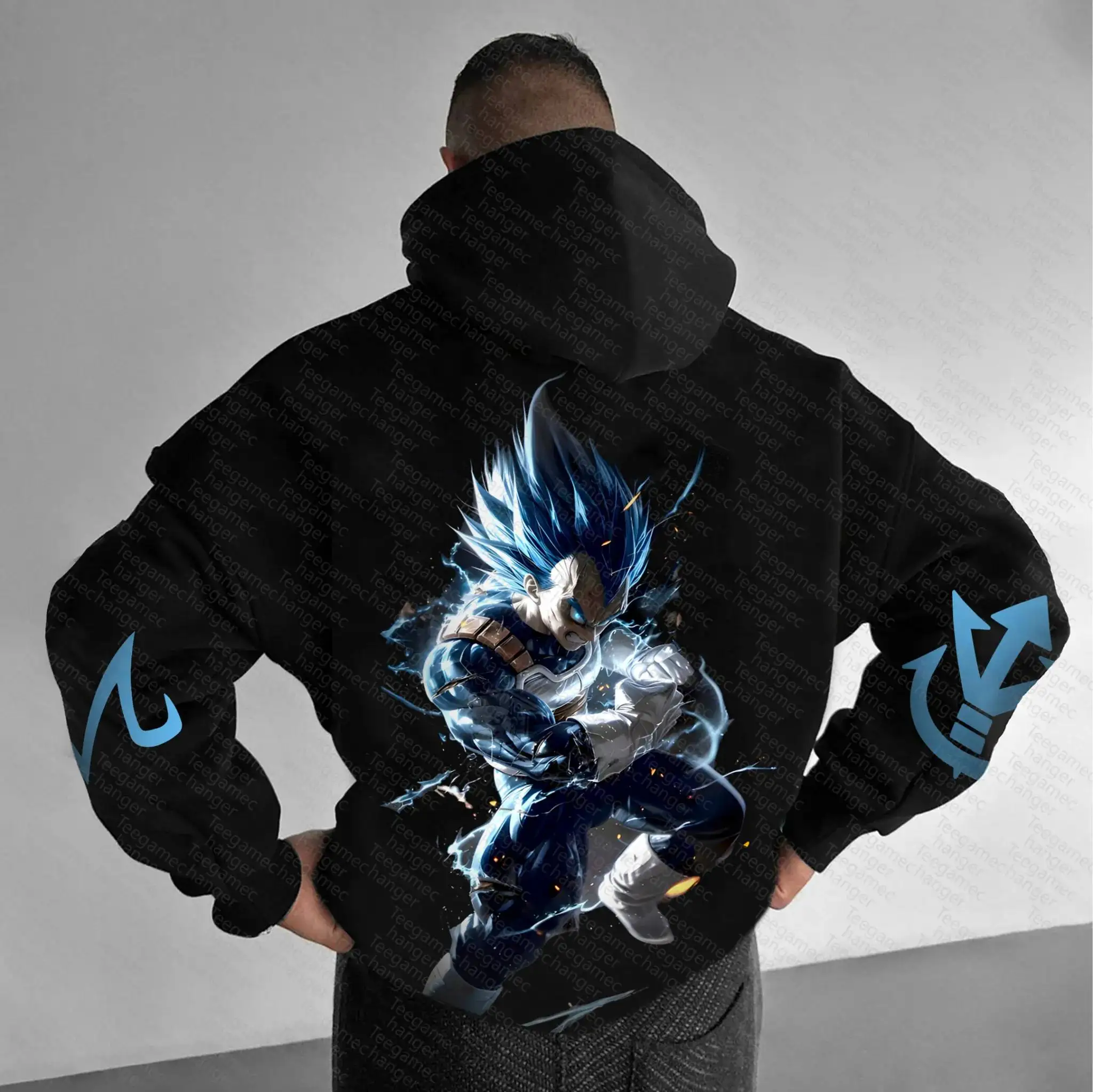 DRAGON BALL Z Future Trunks Felpa con cappuccio nera Super Saiyan con stampa Blue Energy Aura e maniche con design a freccia Anime Streetwear