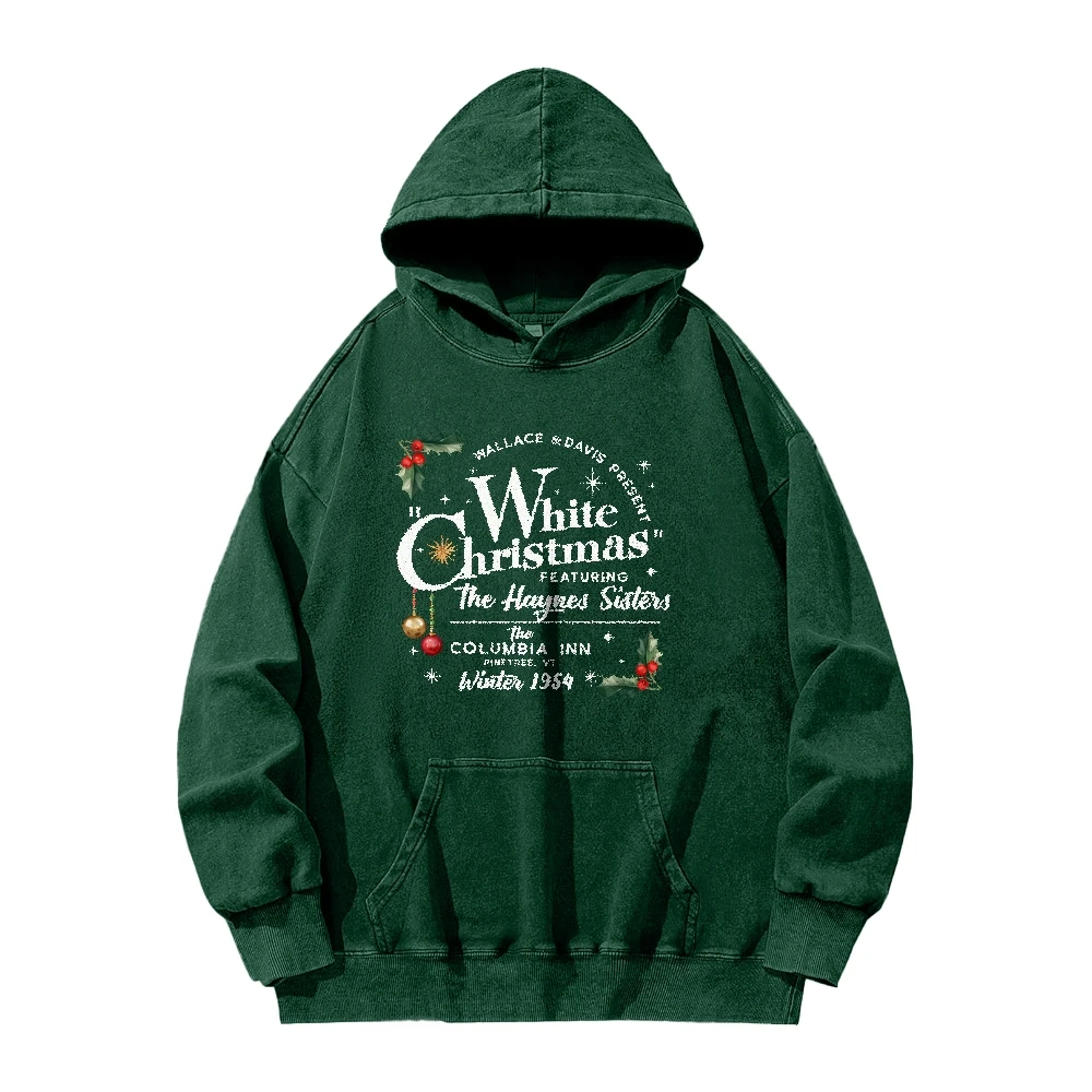 

White Christmas Movie Casual Washed Hoodie Sweater, Vintage Stylish Pullovers, Christmas White Movie 1954 Long Sleeve Shirt