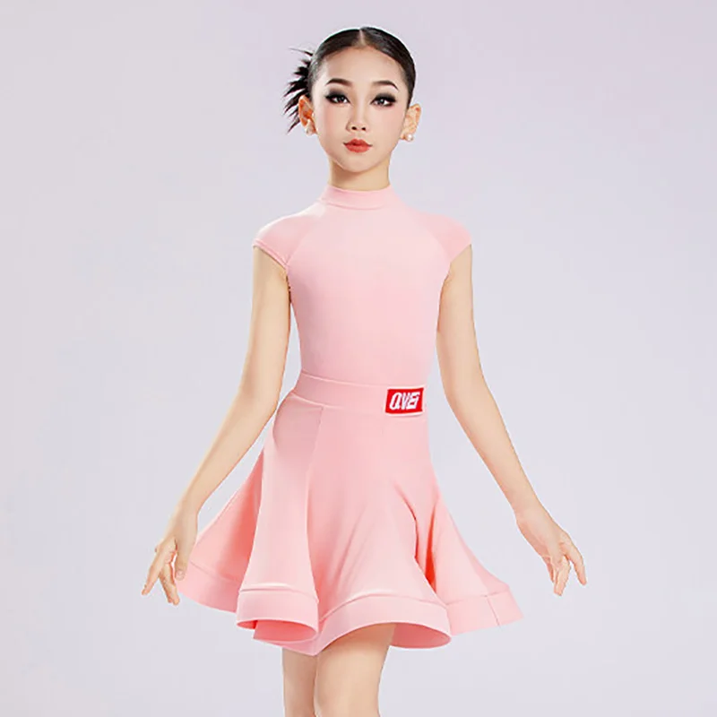 

Kids Girls Velvet Latin Dance Clothes Practice Dancewear Children Sleeveless Bodysuit and Skirt Ballroom Training Costume