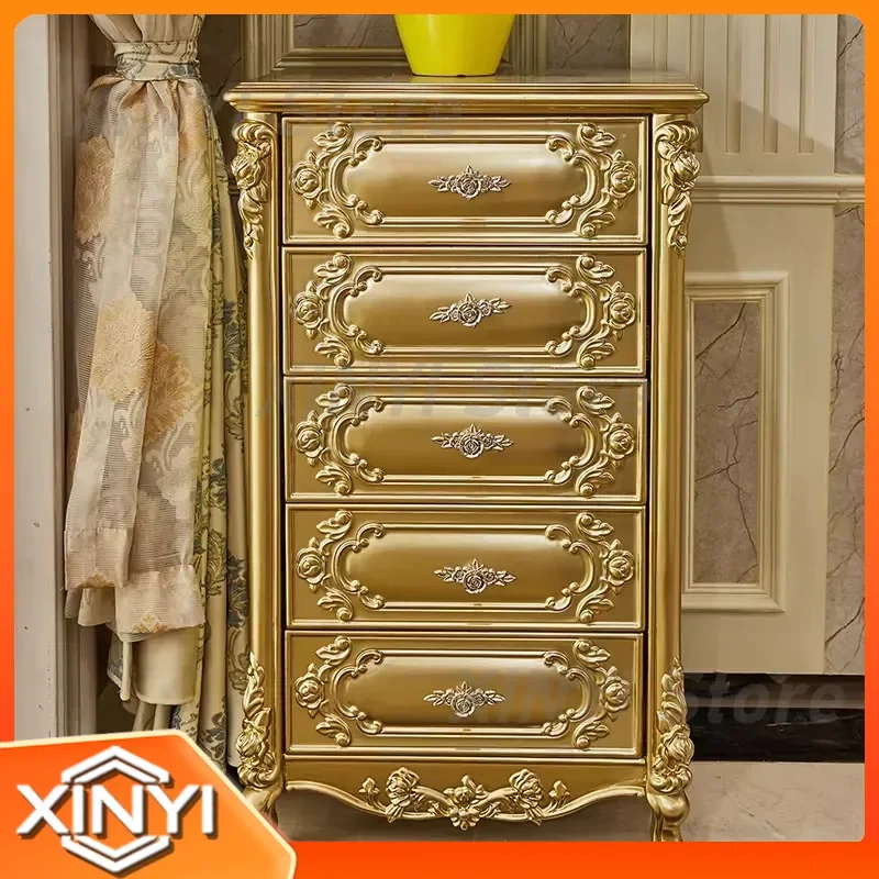 for Champagne Gold Solid Wood Chest Bedroom Cabinet for French Style Floor to Ceiling Sideboard Storage Unit with 3 4 5