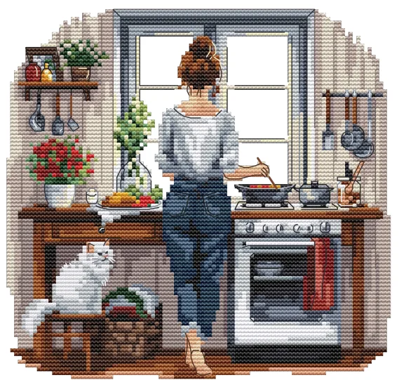 Cross Stitch Set Cross Stitch Kits, Embroidery Sets, Knitting Needles Embroidery, Complete Kit, Girl Series - Cooking Women