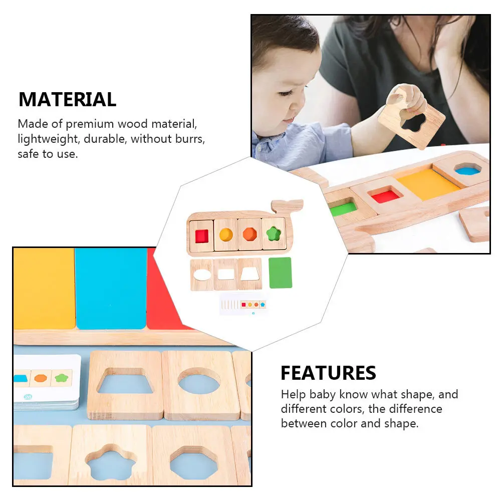 1 Zestaw Drewniane Puzzle Geometryczne z Motywem Wieloryba, Edukacyjne, Rozpoznawanie Kolorów i Kształtów, Rozwój Poznawczy dla Dzieci, Gra Rodzinna, Nauka