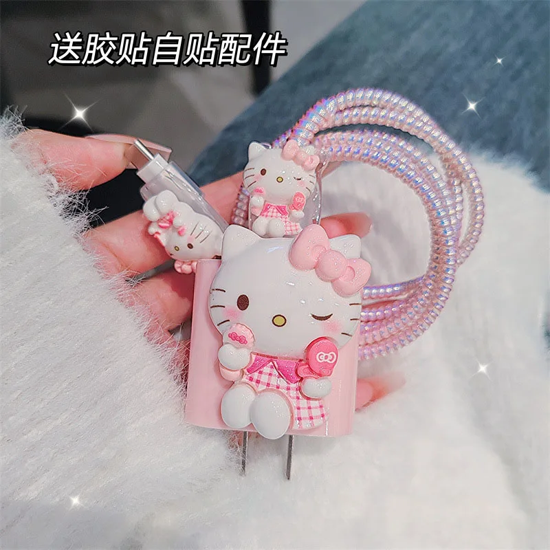 4pcs/set Sanrio Hello Kitty Data Cable Protective Case 20W for Iphone 15 14 Kawaii Cartoon Anti-fracture Charger Protective Case