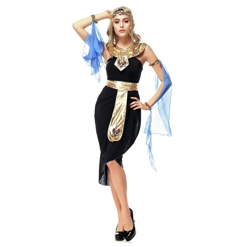 

Carnival Party Halloween Egypt Cleopatra Costume Women Adult Egyptian Queen Goddess Costumes Cosplay Black Fancy Dress