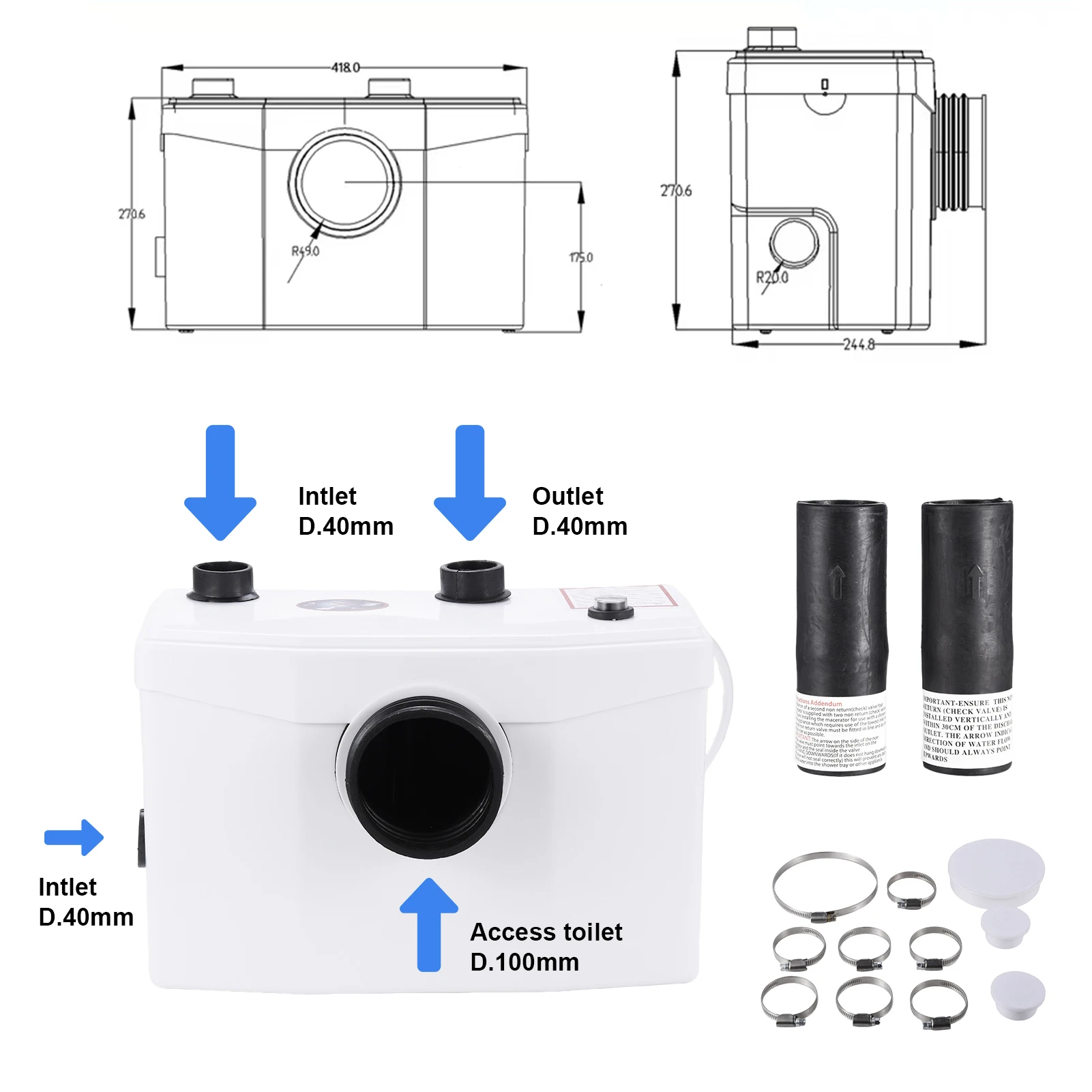 Makerator-Pumpe, 600 W, 110 V, Makerator-Abwasserpumpe, Abwasser, Marine, 4 Wassereinlässe, Makerierendes Toilettensystem für Küchenspüle