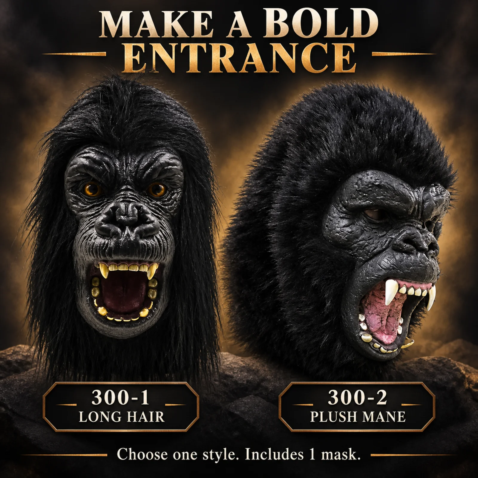 Gorilla Ape King Kong Mask Black Furry Roaring Monster Fangs Full Head Latex Mask Halloween Scary Cosplay Party Props