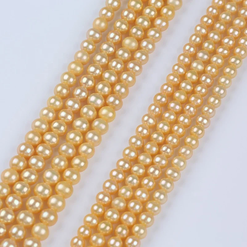 

7-8mm/8-9mm dyed South Ocean gold color freshwater near round pearls beads strand for jewelry making