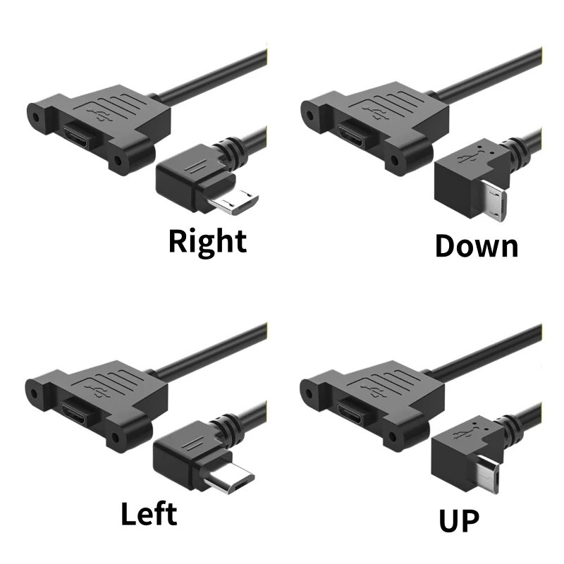 0.3m Micro USB 5-pin 90 Degree USB 2.0 Male Connector to Micro Female Extension Cable With Screw Panel Mounting Holes