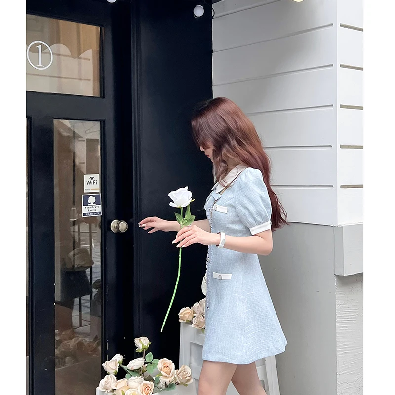 MEXZT Vintage Sweet Dress Women Elegant Bow A Line Mini Dresses Office Lady Summer Korean High Waist Slim Casual Chic Vestidos