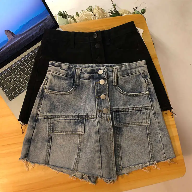 Nep Tweedelige Jeans Rokken Shorts Vrouwen Zomer Nieuwe Vet Mm Hoge Taille Denim Shorts Streetwear Casual Dames Zwart shorts C8088