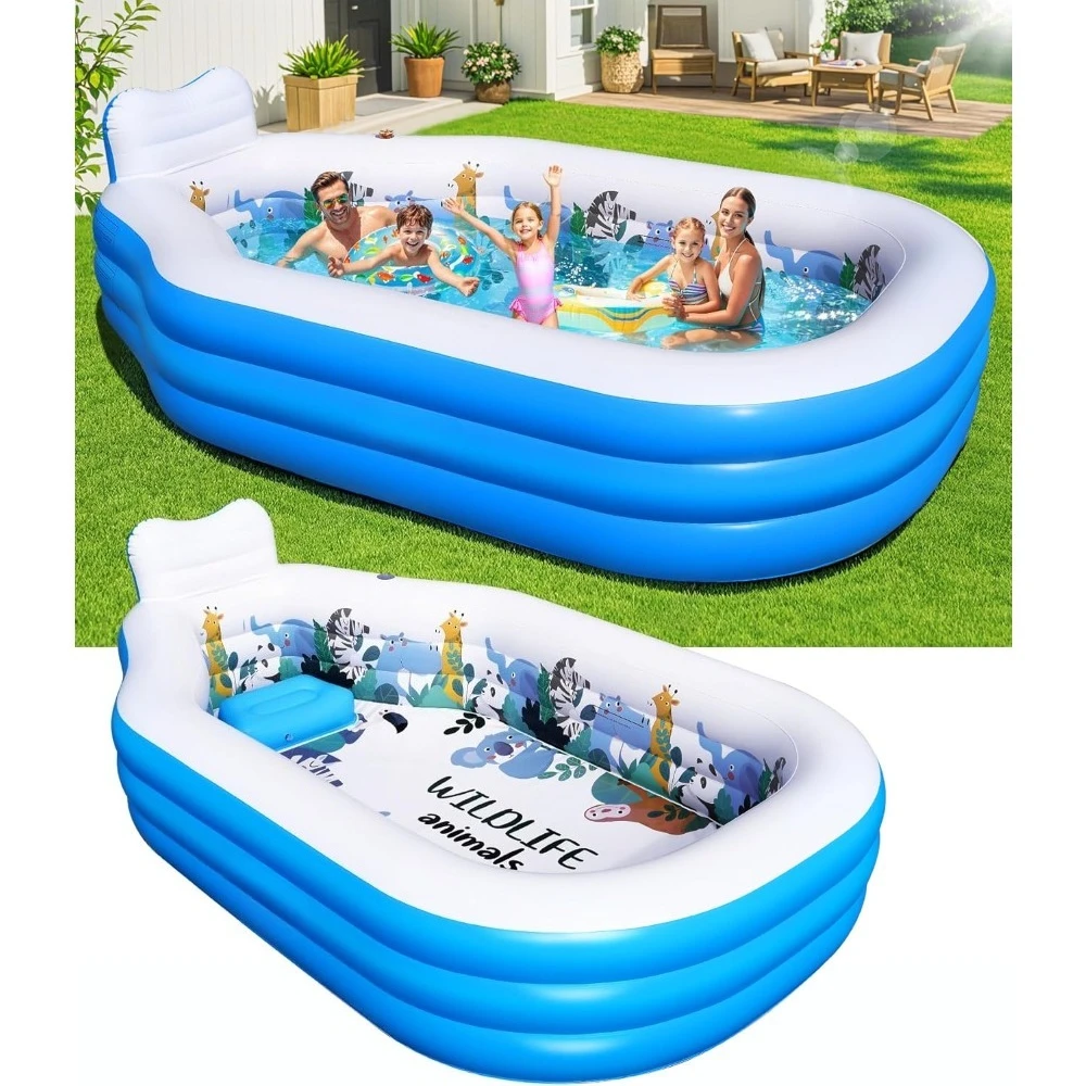 

Inflatable Swimming Pool for Kids and Adults,Thickened Large Adult Pool for Backyard with Seat and Backrest
