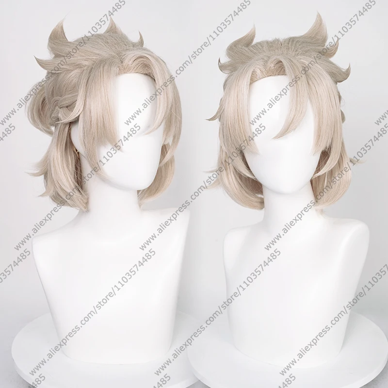 

Game Albedo Cosplay 35cm Light Linen Short Wigs Heat Resistant Synthetic Hair Halloween