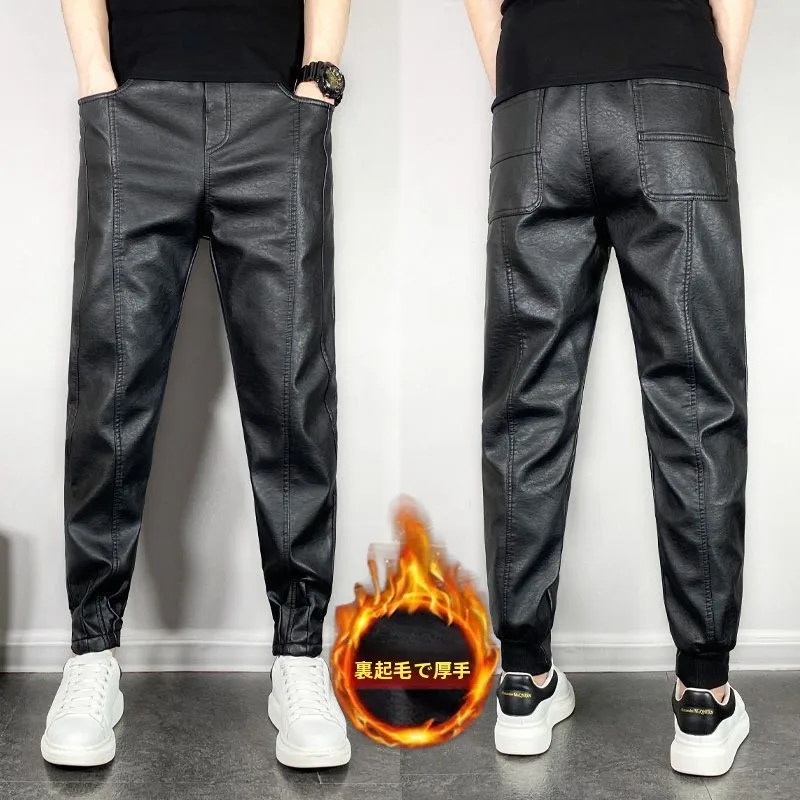 

Thiened Fce Men's Motorcycle Casual Pants Autumn Winter Windproof Warm Harajuku Sle Small Footed Trousers Youth Faion