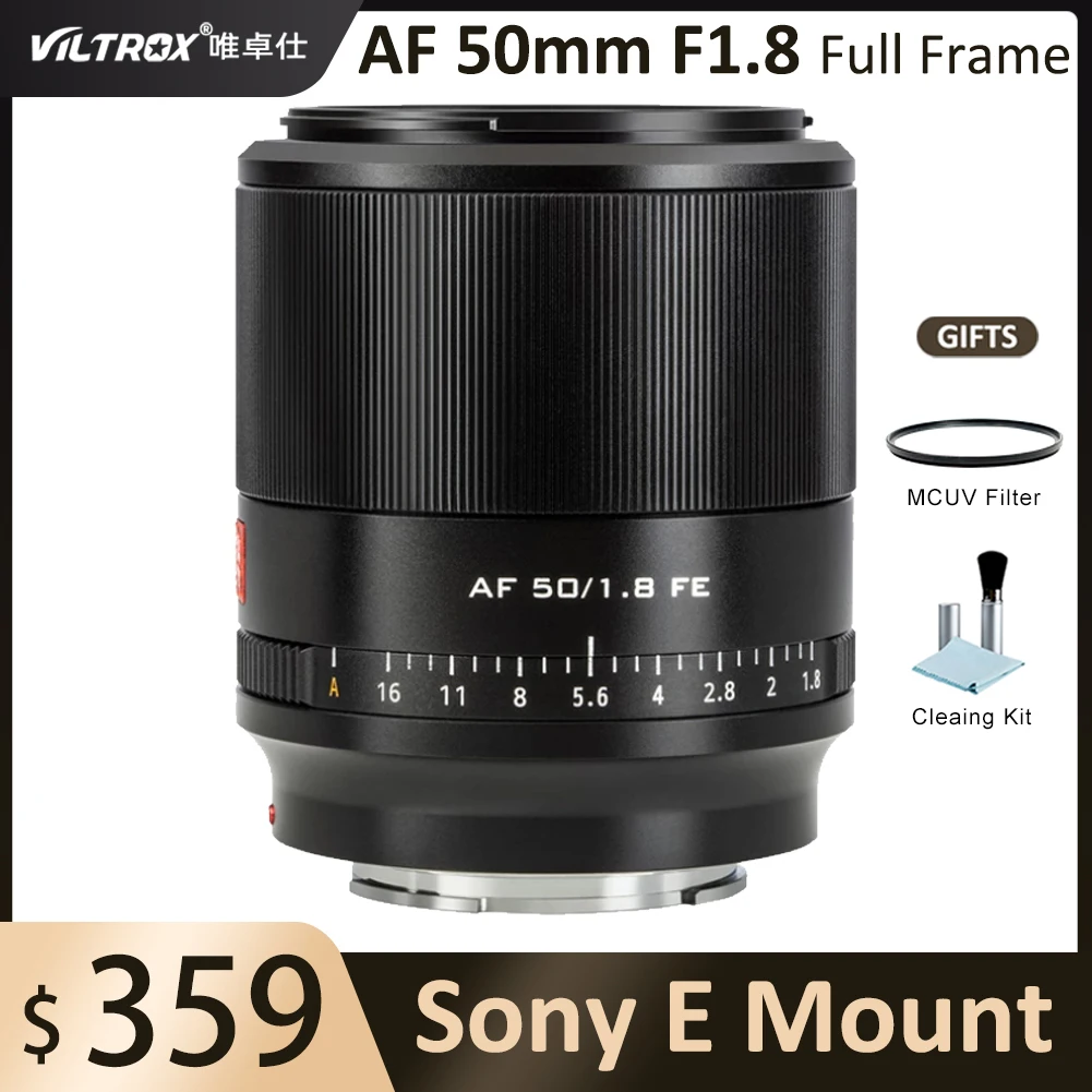 VILTROX 50mm F1.8 STM Full Frame Large Aperture Prime Fixed Focus Lens for Sony E FE Mount A6300 a6400 a7c A7MIV A7RIII A7SII A9