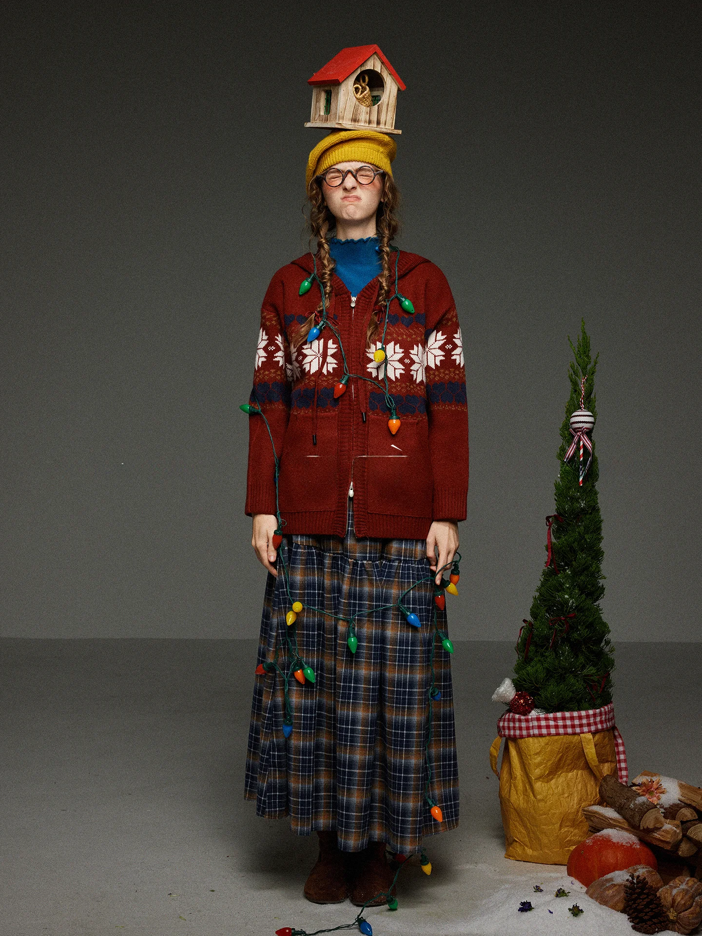 

TNIT Retro Knitted Thiened Hoodie Jaet Women's Loose Lazy Double Zipper Cardigan Spring Season Faion Ladies' Sweater