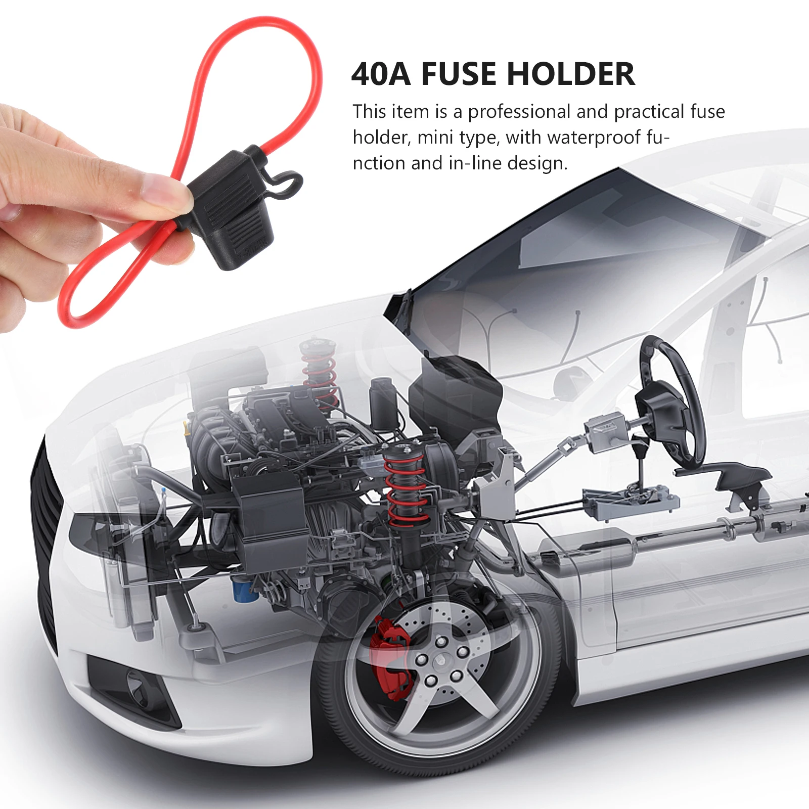 

10pcs 20Cm 40A In-Line Fuse Holder Car Boat Truck Auto 12 Awg Cable 125V Dc Small Electrical Socket Replacement Parts