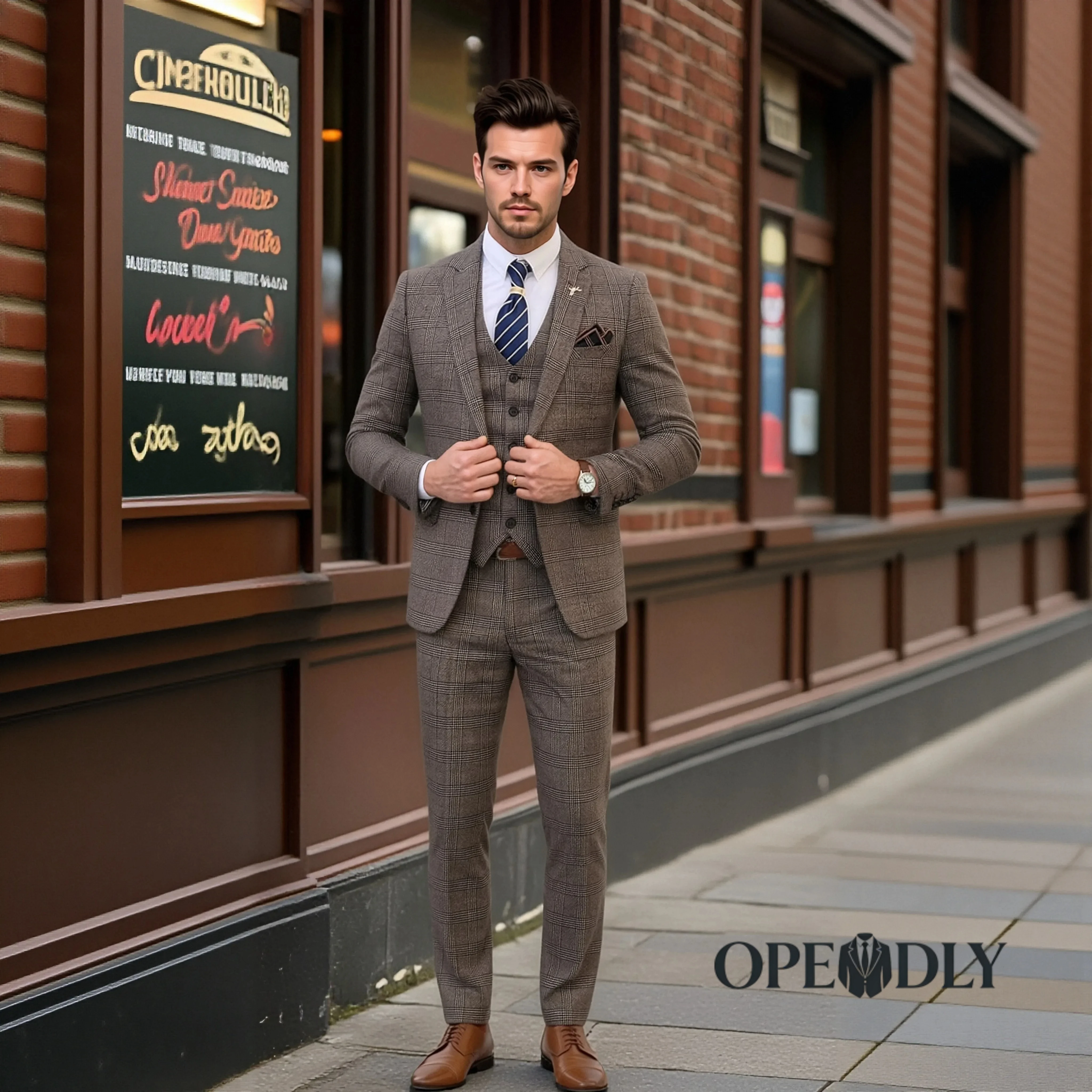 

Custom Tailored Mens Three Piece Suit Slim Fit Wedding Tuxedo Set Formal Business Blazer Vest and Pants for Groomsmen