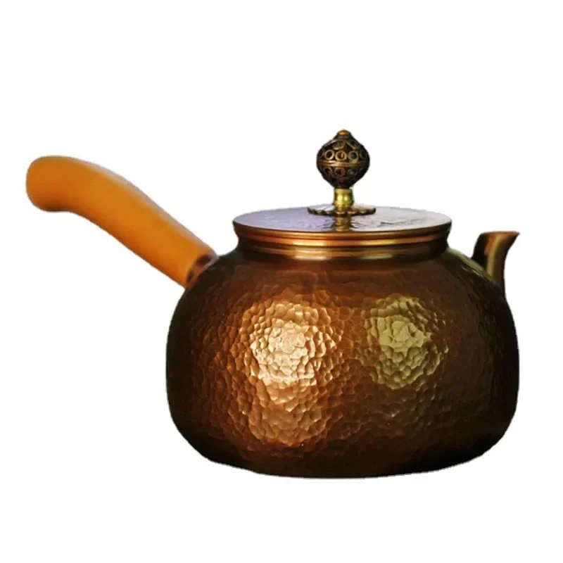 Chinese Teapot Side Handl Hot Kettle Antique Burn Kettle Vintage Tea Infuser Teapot Copper Coffee Pou Wooden Handle Teapot Gift