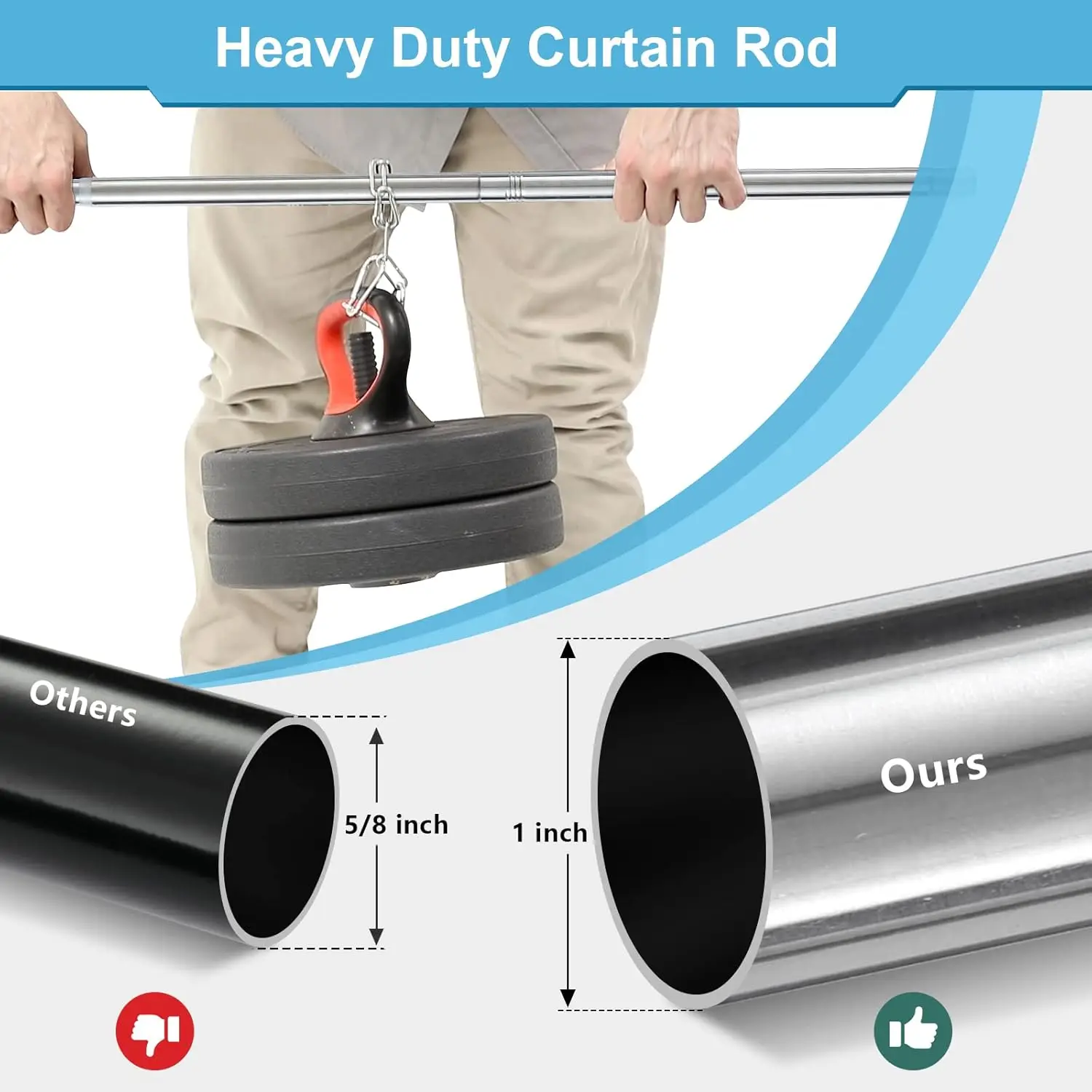Batang Tirai Dekoratif Perak untuk Windows 32 hingga 95 Inci - 1 Inci Batang Tirai Ekstra Panjang Tugas Berat - Batang Tirai yang Dapat Disesuaikan
