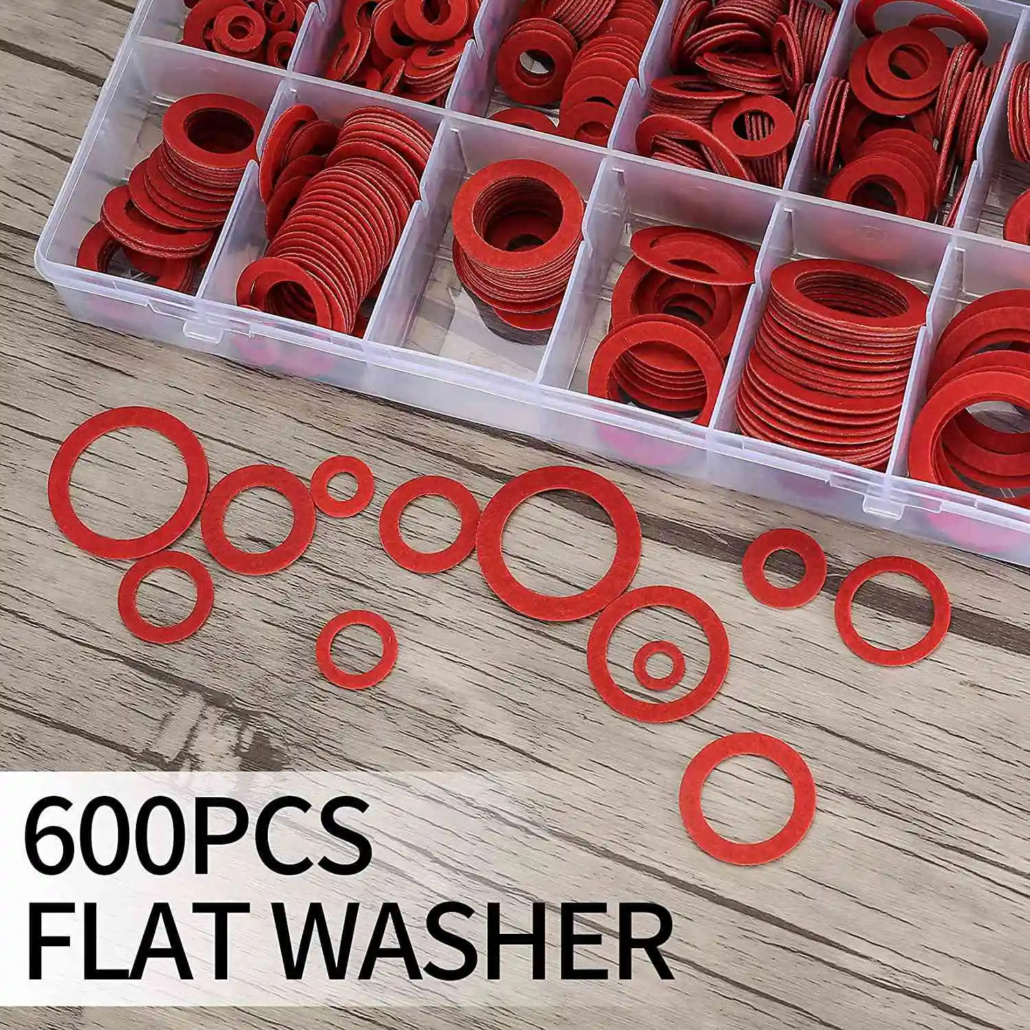 600Pcs Fibre Washer Assorted Kit 12 Size Red Steel Paper Fiber Flat Washer Kit Flat Ring Seal Assortment Kit HGC