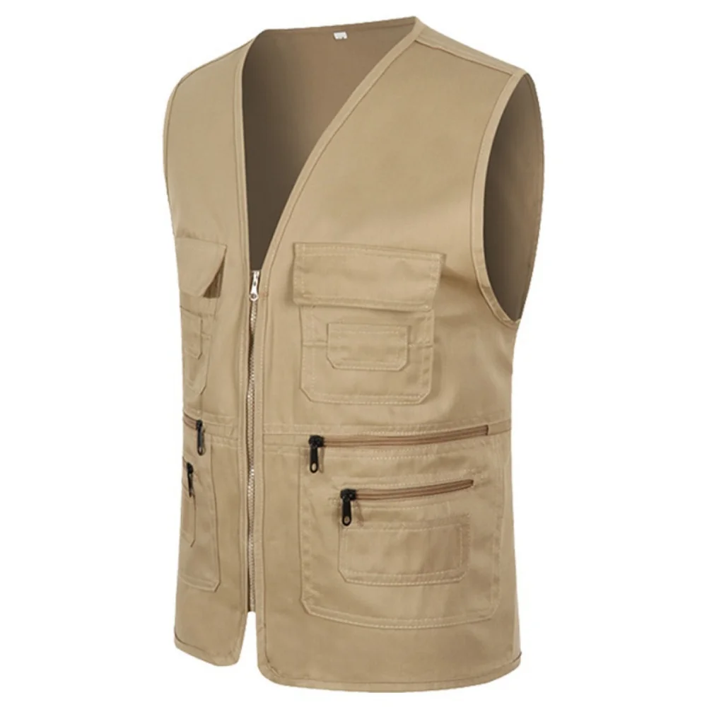 Mens Casual Cotton Vest Multi-pocket Vest Photography Waistcoat Fishing Workwear