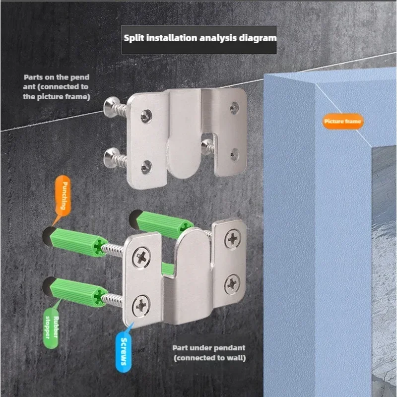 2Pairs Stainless steel Flush Mount Bracket Interlock Hanging Buckle Wall Picture Frame Hanger Display Photo Frames Hooks