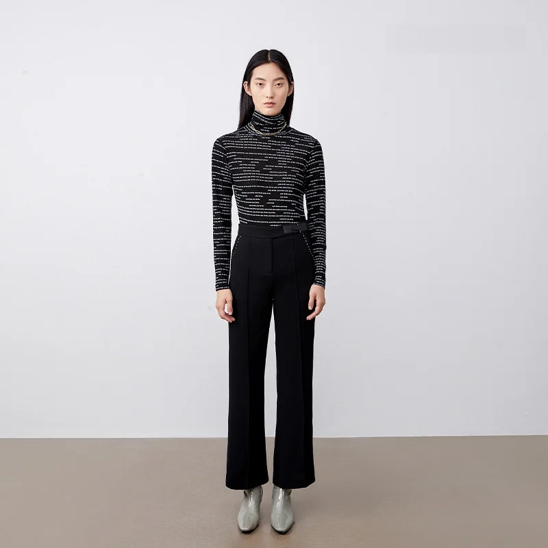 

XMOOM Autumn New Casual Pants for Women 3D Stripe Wide Leg Pants l Waist Long Trousers Versatile Sle Regular Thin