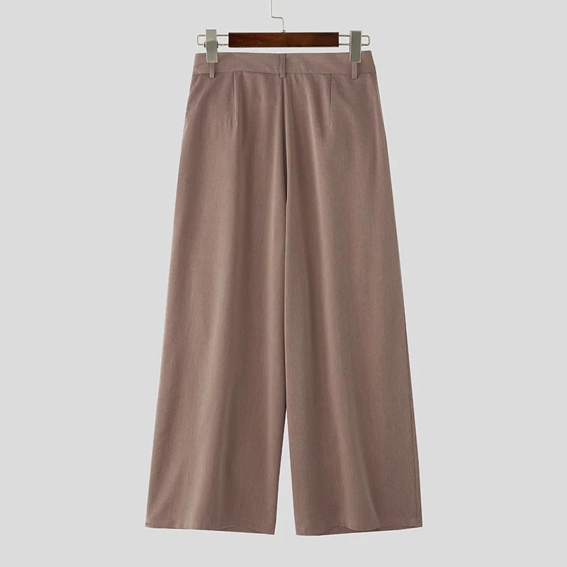 INCERUN Men Pants Solid Color Button Joggers Pleated Casual Wide Leg Trousers Men Streetwear Loose 2025 Fashion Male Long Pants