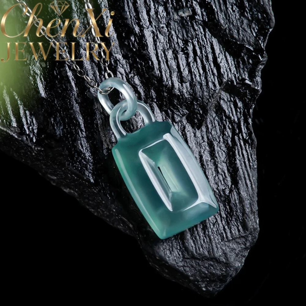 High Gloss Transparent Natural Grade A Ice Blue Water Jadeite Mini Lock Pendant Elegant Decorative Stone Jewelry For Female Wear