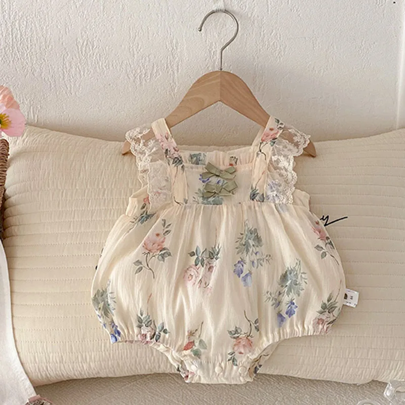 2025 New Summer 0-24M Baby Girls Clothing Newborn Baby Girls Romper Flying Sleeve Cotton Print Toddler Baby Girls Jumpsuit