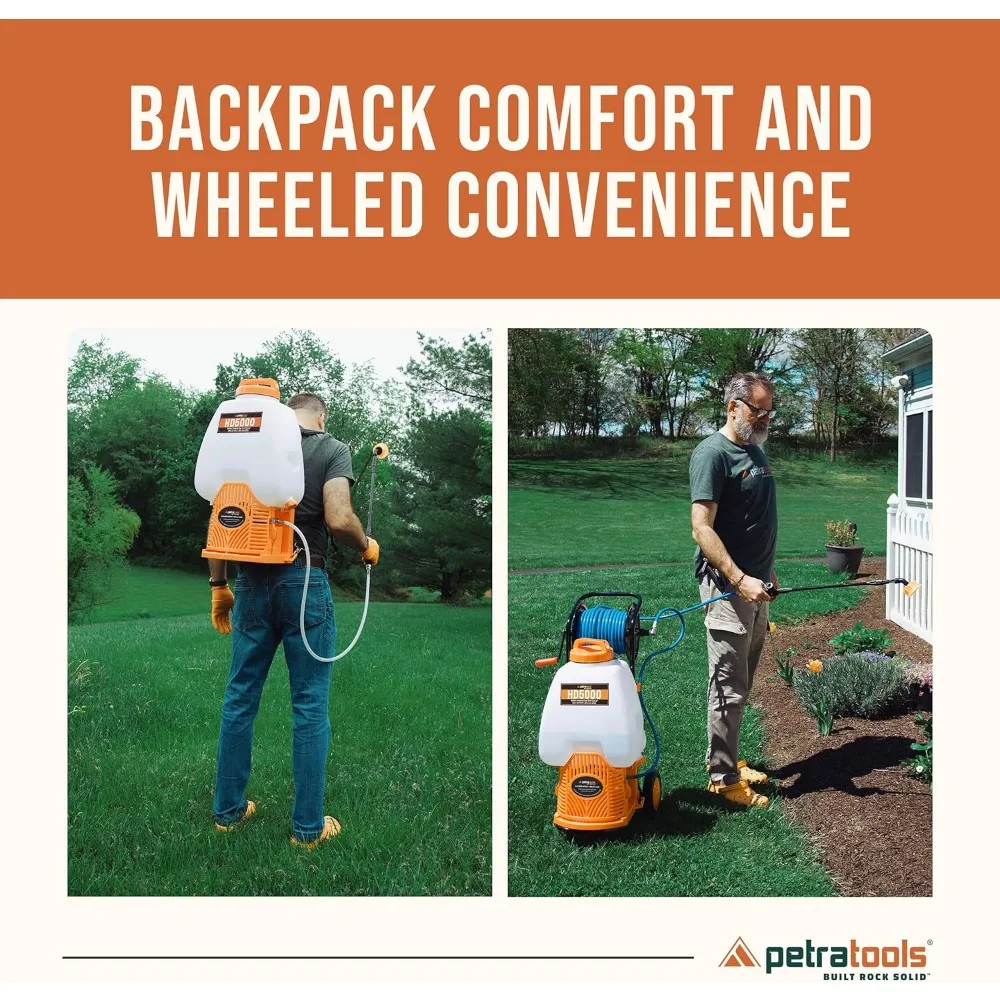 ツールバッテリーバックパック噴霧器、カスタムフィットカートと100フィート業務用ホース付き、ホース2本付属、業務用高品質ヘビー