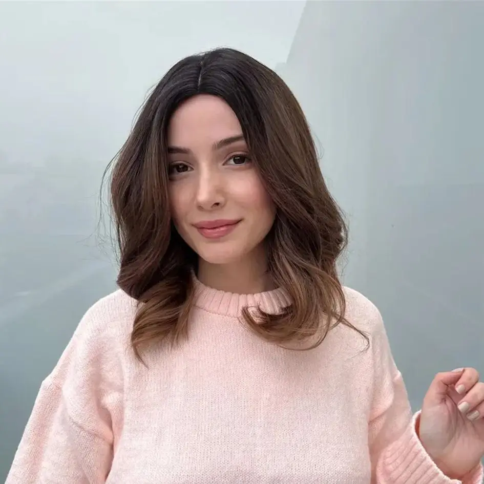 

Новый натуральный короткий парик-боб с центральным пробором, французский стиль, коричневый, мягкий, термостойкий, из синтетических волос, для женщин, для повседневной носки, 16 дюймов