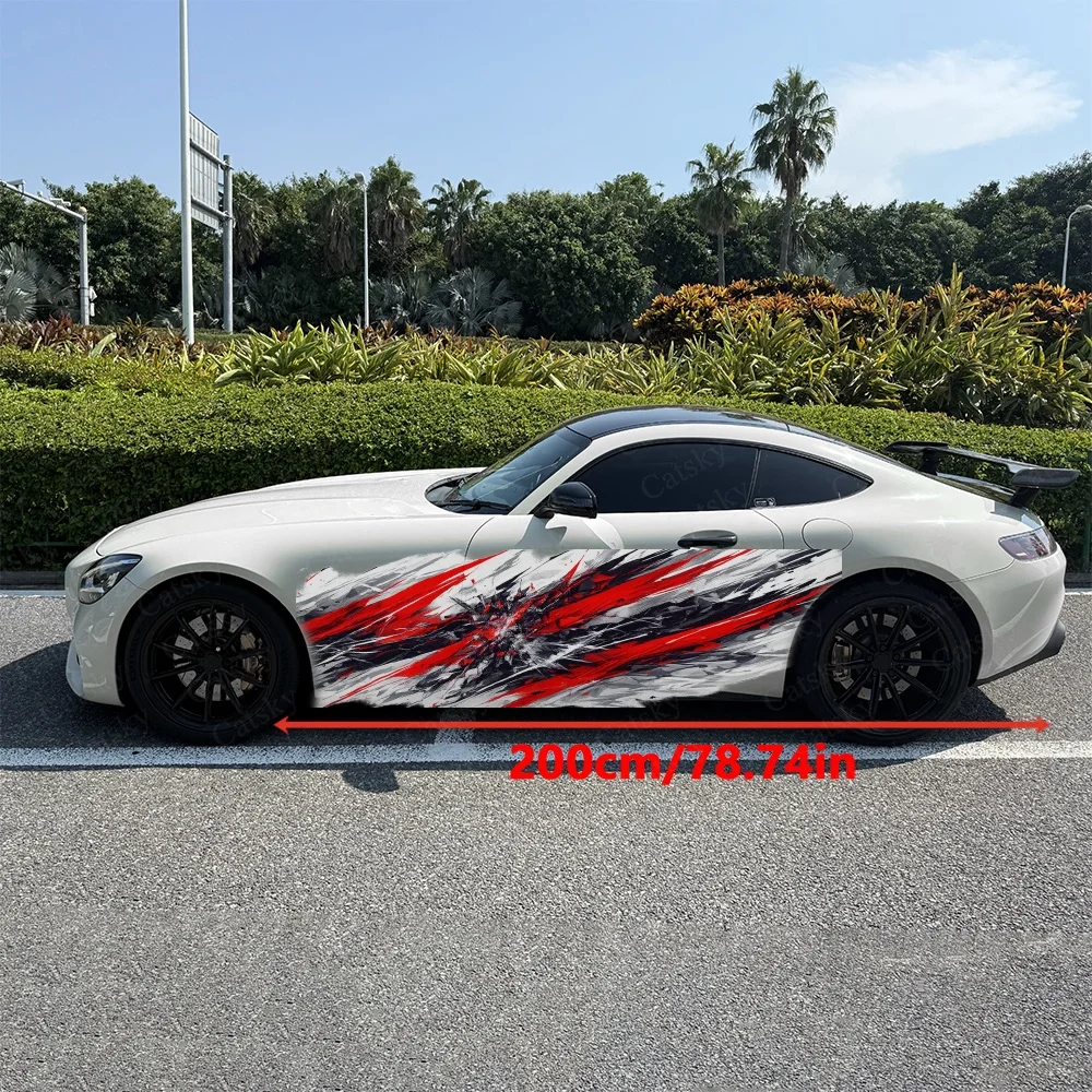 2Pcs Red and Black Abstract Splatter Car Body Side Stickers, Automotive Door Side Graphics for Cars, Car Decoration Accessory