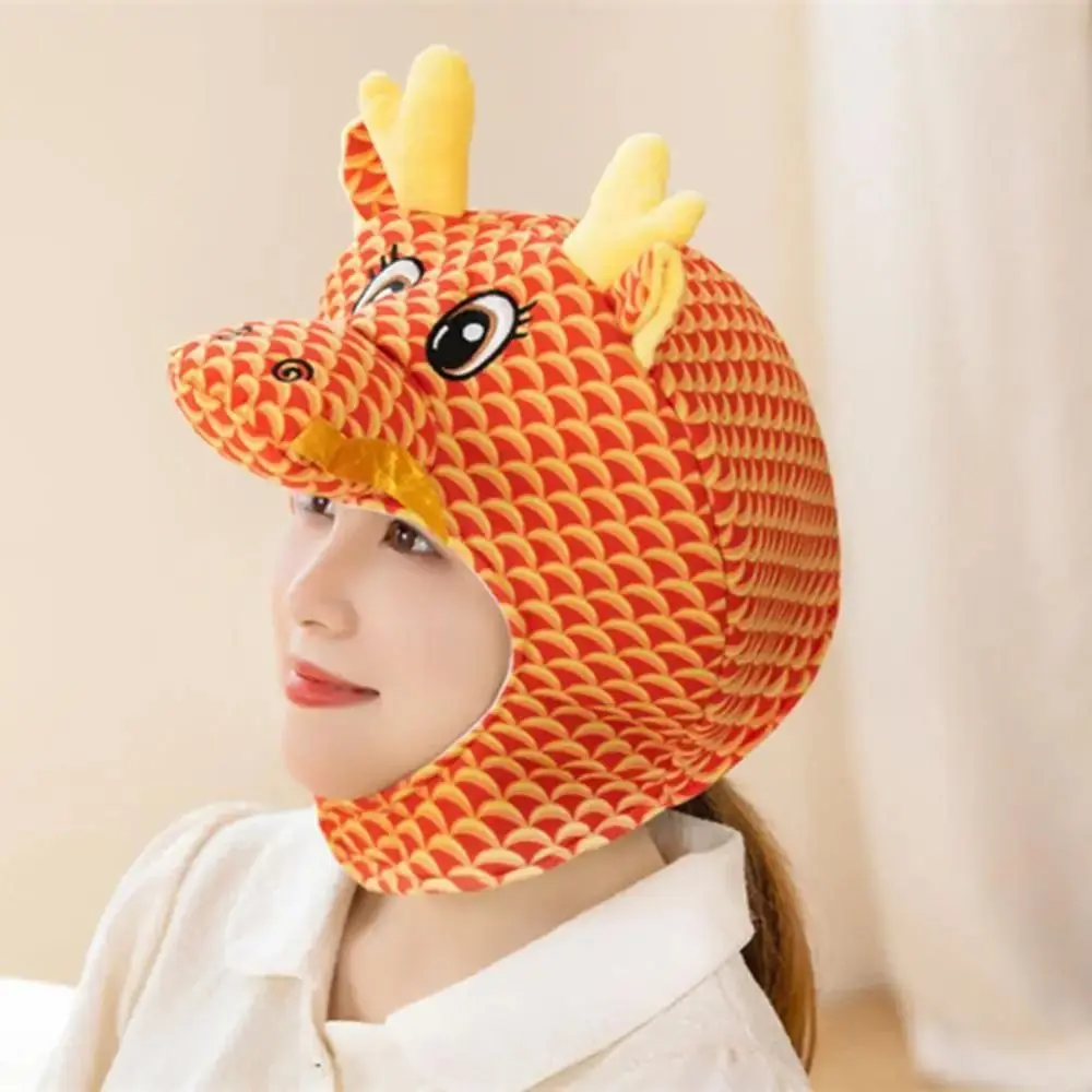 Cartoon Dragon Cartoon Dragon Headgear 2024 Dragon Year Mascot Dragon Dragon Plush Hat 3D Fluffy Cartoon Chinese Style Hat Warm