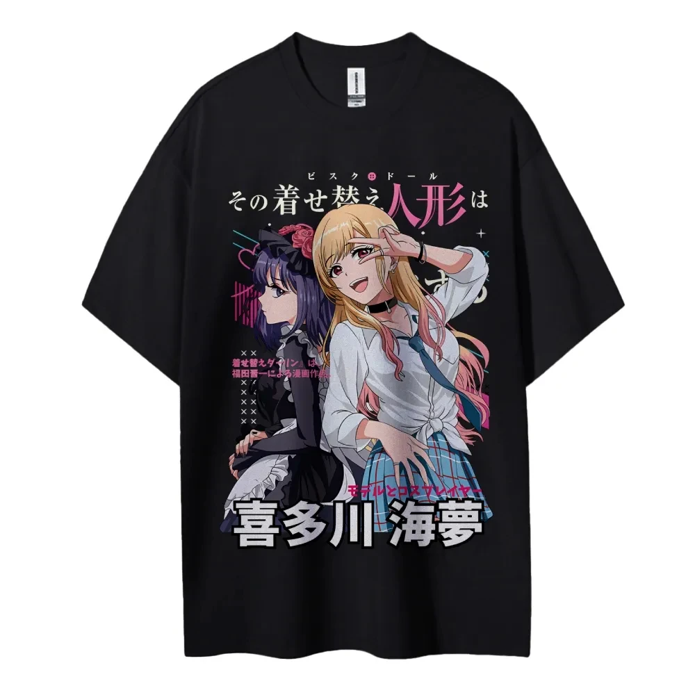 My Dress-up Darling Anime T-shirt Men's Cotton Blend Short Sleeve with Kitagawa Marin and Sajuna Inuyama Print Casual Clothing