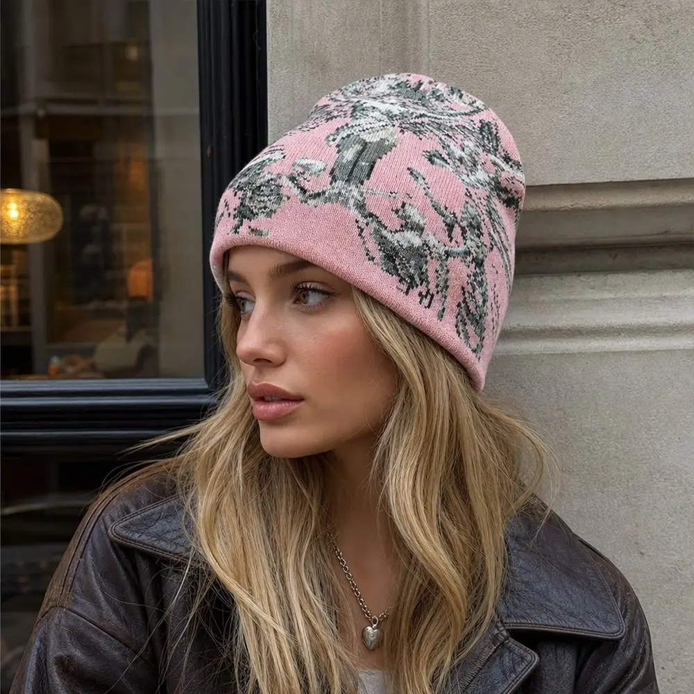 Fashion Warm Jacquard Knitted Hat Y2K Versatile Street Beanies Ear Protection Hip-hop Winter Hat for Men Women
