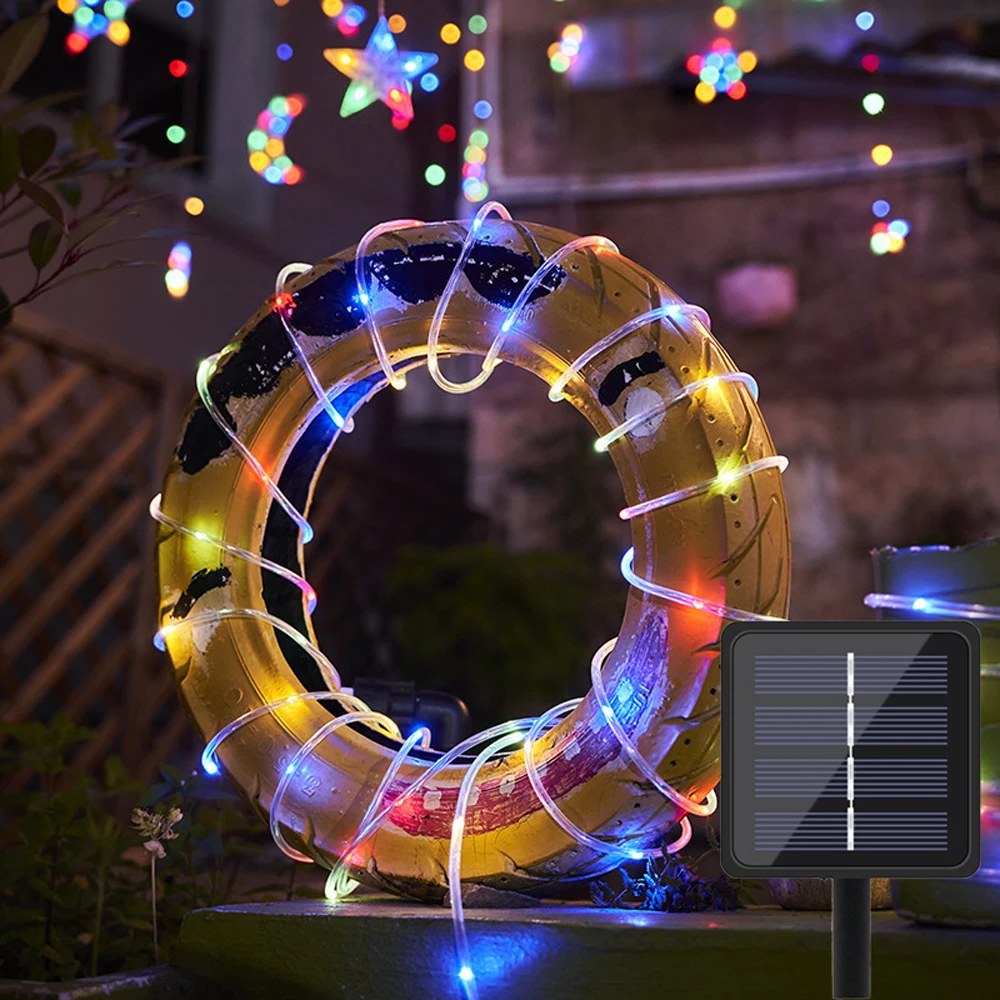 

Светодиодная гирлянда на солнечных батареях для Ид Мубарак, декоративная лента-трубка, световая гирлянда-нить для улицы, сада, газона, деревьев, двора, забора