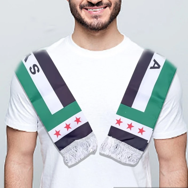 Syrian Arab Republic Flags Scarf Decorative Banners National Pride Accessory Neckerchief for Festivals Gatherings 14x140cm