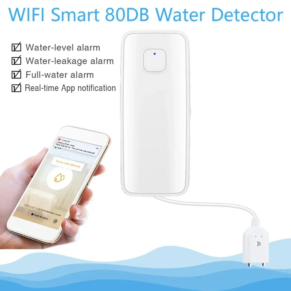 Compatible con Tuya WiFi Sensor de fugas de agua Detector de nivel de desbordamiento sistema de seguridad de alarma de sonido Monitor remoto hogar inteligente