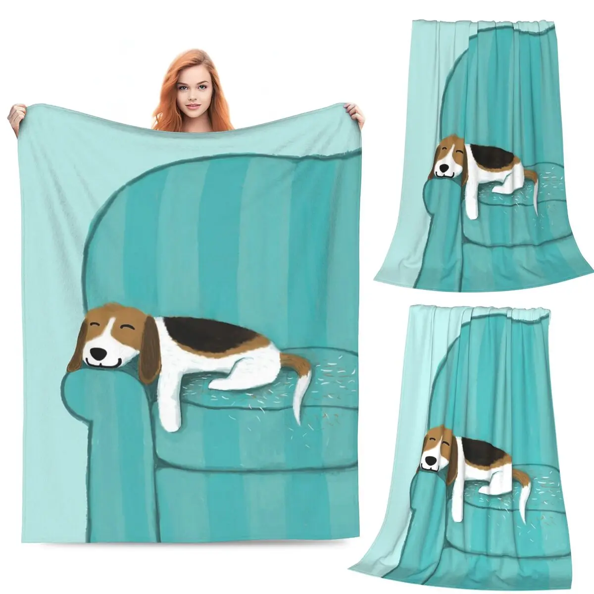 

Happy Couch Dog Cute Beagle Blankets Flannel Sofa Throw Blanket Warm for Home Bedroom Outdoor Throws Bedspread Quilt