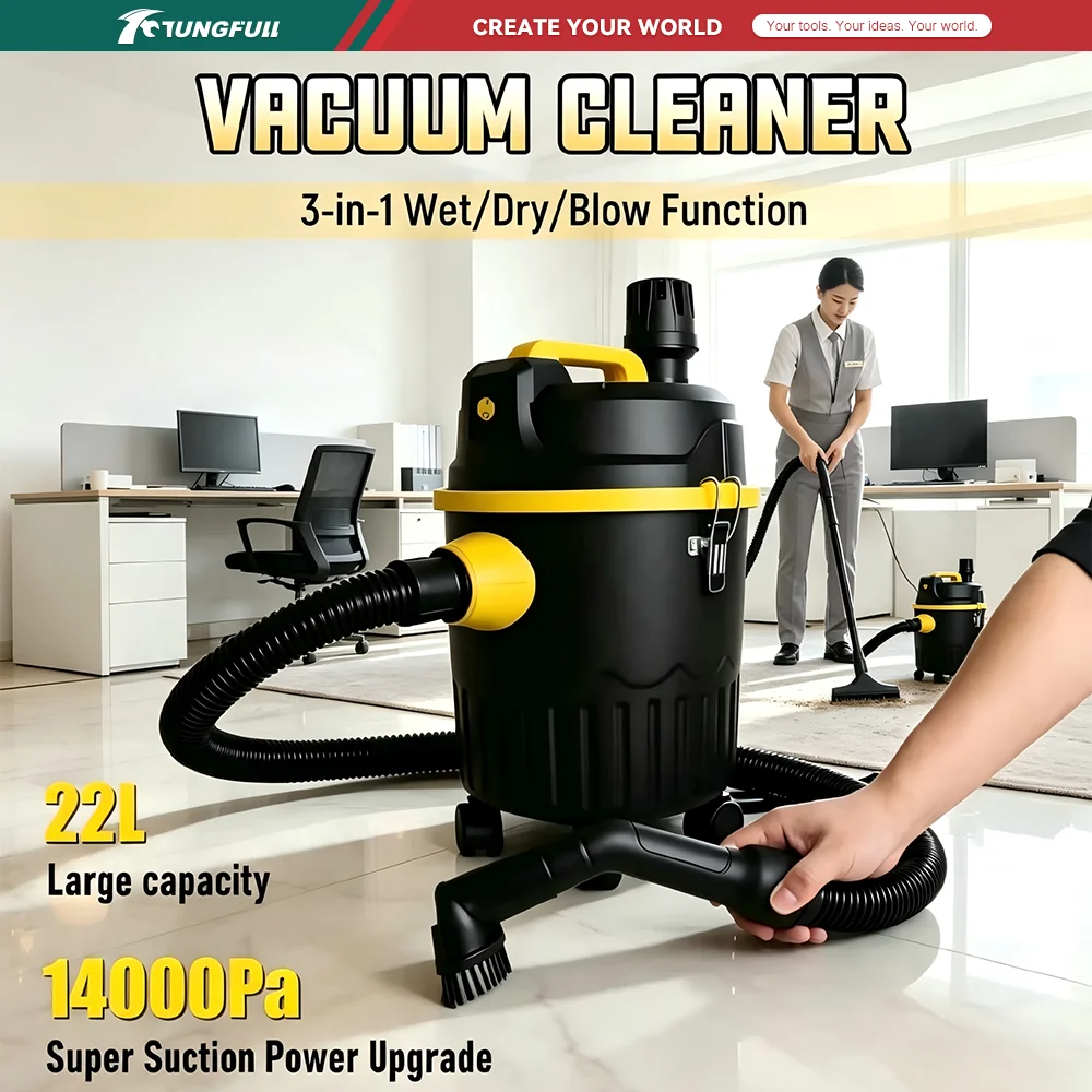 22L High Power Wet Dry Vacuum Cleaner Bucket Dust Collector Large Suction 3-in-1 Blow Machine For Car Home Commercial Use