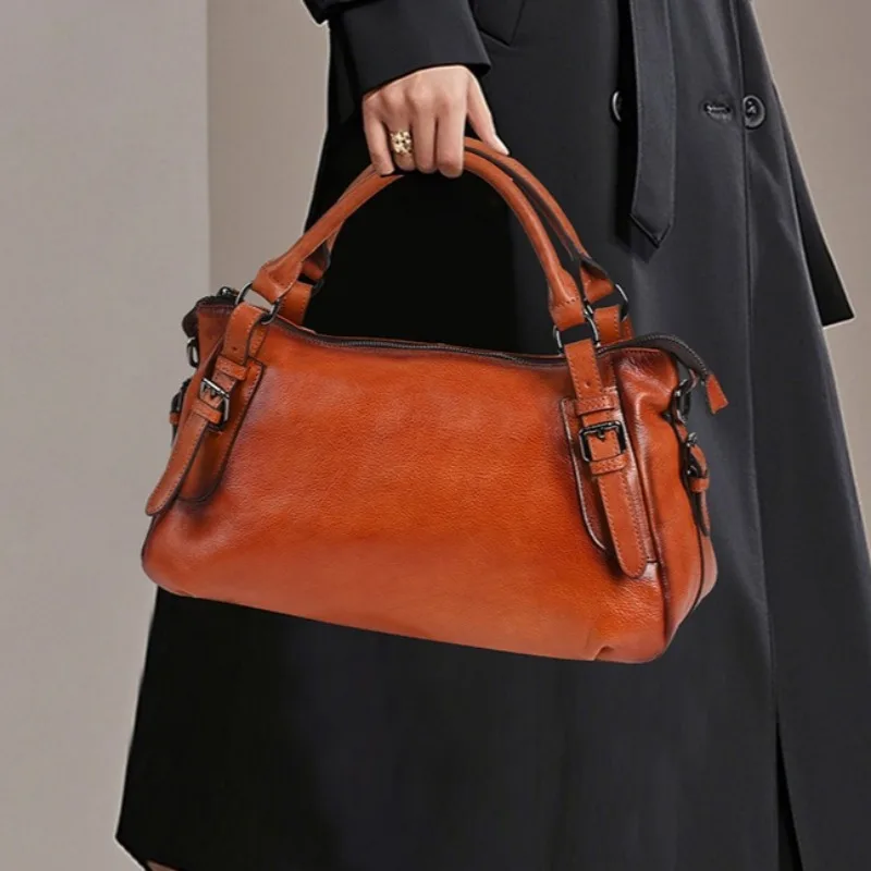 

Genuine Leather Women Handbag Fashionable Retro Style Shoulder Bag Simple Top-grain Cowhide Crossbody Bag Suitable for Going Out