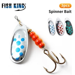 FISH KING Brand Spinner Lure 3pcs 3.4g/4.2g/6.6g/9.8g/13.2g with Treble Hook Metal Spoon Lure Hard Fishing Lure Fishing Tackle