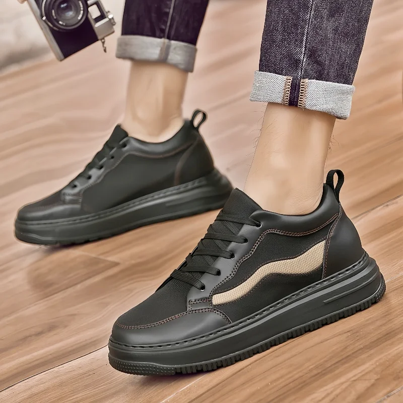 6CM Hidden Height Increase Insole Men's Chunky Lift Sneakers - Fashion Elevator Shoes Plus Size 37-46