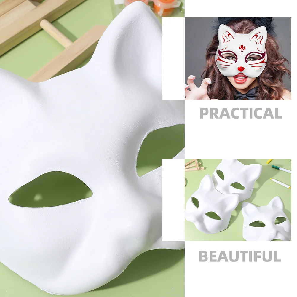 Blank Hand Drawn Mask White Fox Paintable Masks Cat Plain to DIY Masquerade Accessories Paper Animal Halloween Child