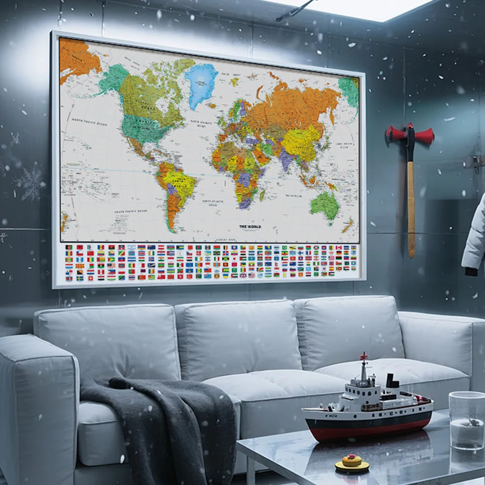 

120*80cm 1PC World Map Poster Vinly Vintage Decoración Frameless Wall Hanging Posters Decor Study Office School Supplies Home