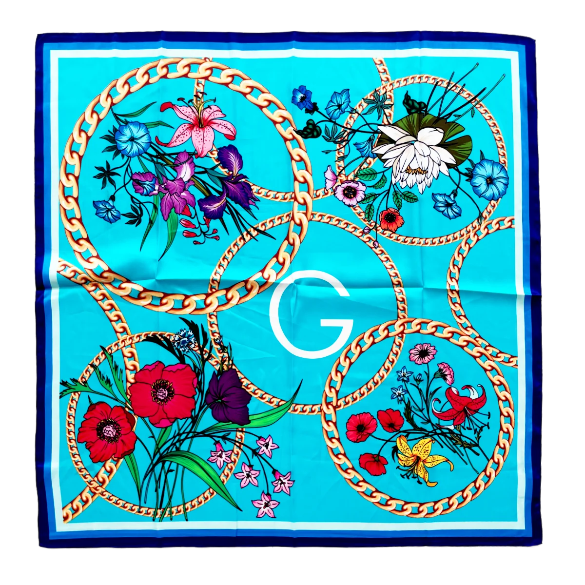 

Blue Silk Twill Scarf Women Square Shawls 90cm Luxury Bandanas Scarfs 90cm Lady Bag Belt Accessories Lady Mother's Day Gift