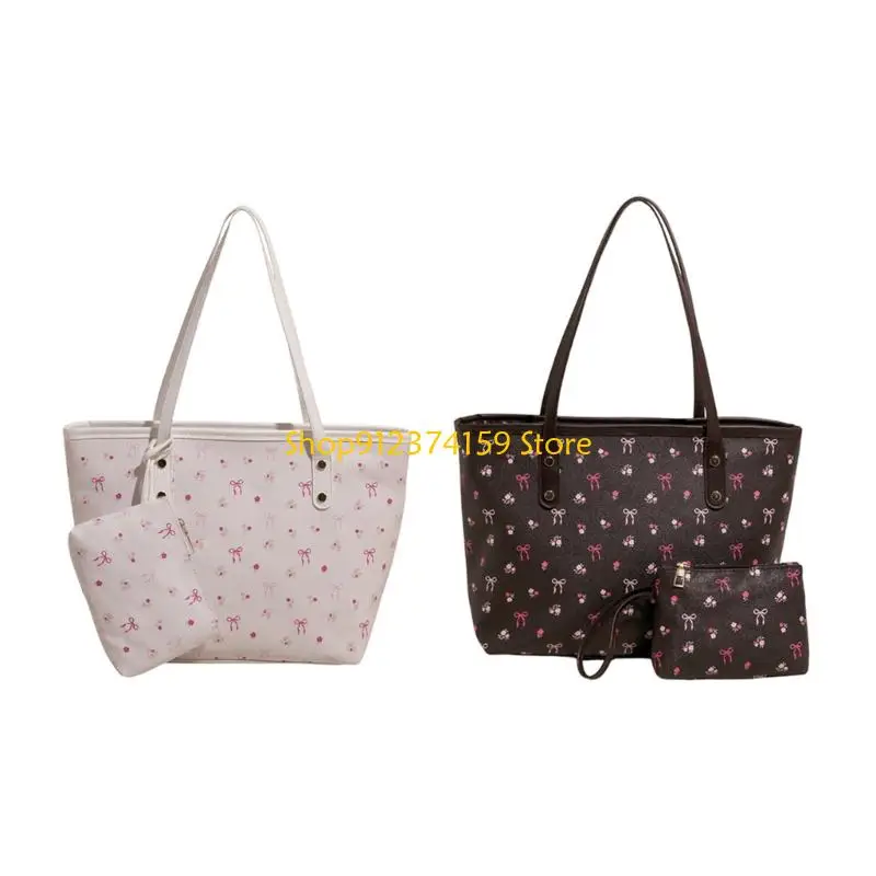 

G5AE Large Capacity Underarm Bag for Women PU Leather Shoulder Bag Stylish Armpit Bag Lovely Bows Commuting Bag